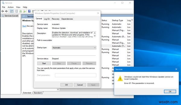 Windows không thể khởi động dịch vụ Windows Update trên Máy tính cục bộ 