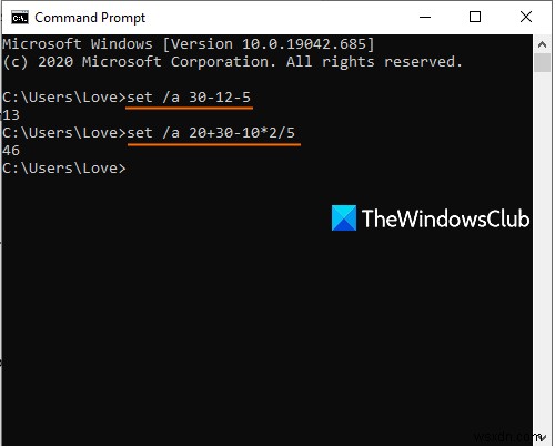 Thực hiện các phép toán số học trong Command Prompt trên Windows 11/10 