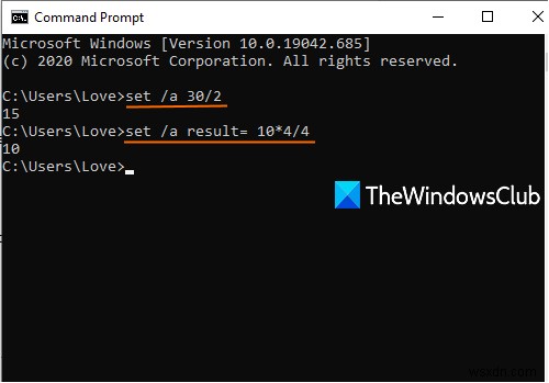 Thực hiện các phép toán số học trong Command Prompt trên Windows 11/10 