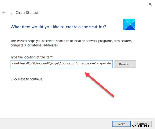 Tạo lối tắt để mở trình duyệt Microsoft Edge ở chế độ InPrivate 