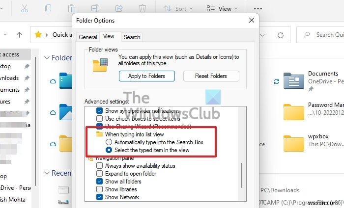 Đặt File Explorer để tự động nhập vào Hộp tìm kiếm hoặc Chọn một mục trong Windows 11/10 