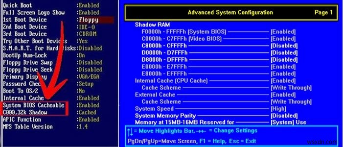 Làm cách nào để tắt BIOS Cache hoặc Shadowing? 