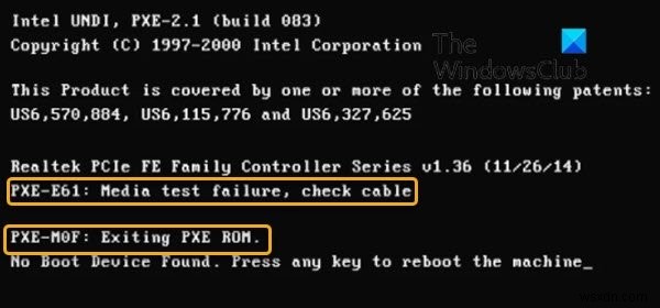 Sửa lỗi PXE-E61, Lỗi kiểm tra phương tiện, kiểm tra lỗi khởi động cáp trên Windows 11/10 