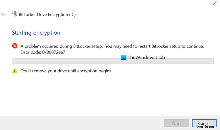 Đã xảy ra sự cố trong quá trình thiết lập BitLocker 