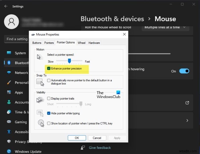 Cách tăng cường độ chính xác của con trỏ chuột trong Windows 11/10 