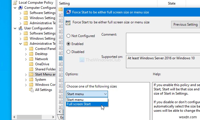 Cách bật Menu Bắt đầu Toàn màn hình bằng REGEDIT hoặc GPEDIT trong Windows 11/10 