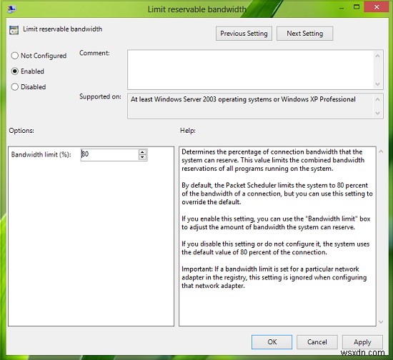 Định cấu hình &giới hạn cài đặt băng thông có thể dự trữ trong Windows 11/10 