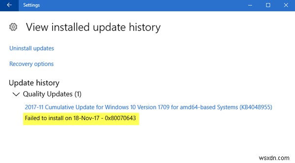 Không cài đặt được Windows Update, Lỗi 0x80070643 