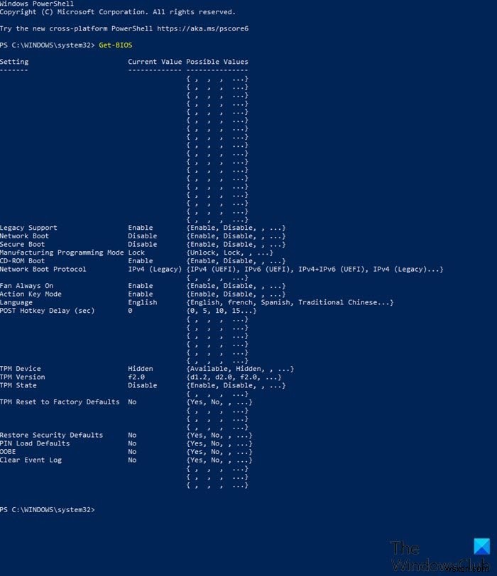 Cách liệt kê các cài đặt BIOS máy tính bằng mô-đun GetBIOS PowerShell 