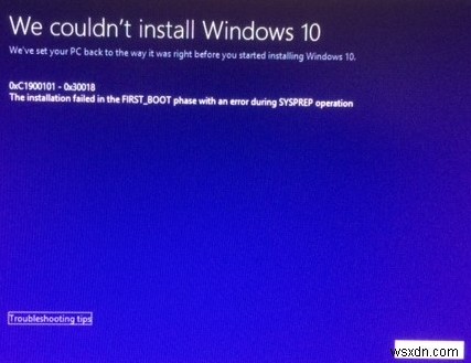 Windows 11/10 không thể cài đặt hoặc cập nhật:Lỗi 0xC1900101 - 0x30018 