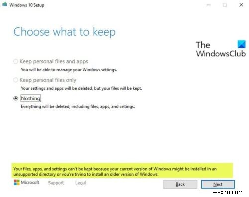 Không thể lưu giữ các tệp, ứng dụng và cài đặt của bạn - Lỗi nâng cấp tại chỗ của Windows 