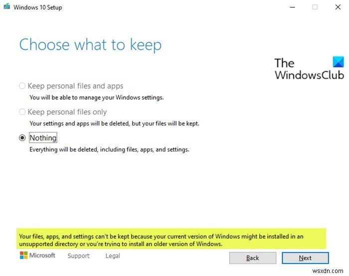 Không thể lưu giữ các tệp, ứng dụng và cài đặt của bạn - Lỗi nâng cấp tại chỗ của Windows 