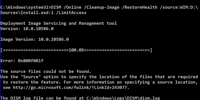 SFC Không thể sửa chữa và DISM hiển thị lỗi 0x800f081f trong Windows 10 
