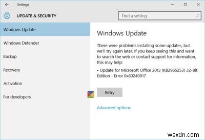 Lỗi 0x80240017 khi tải xuống hoặc cài đặt Windows Update 