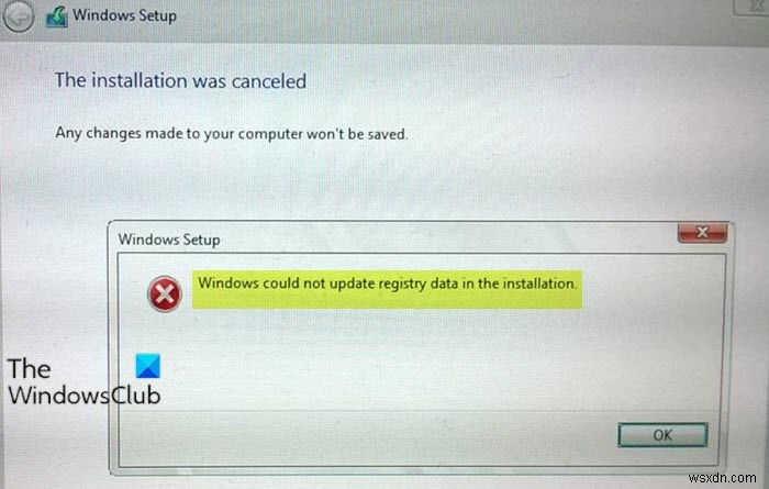 Windows không thể cập nhật dữ liệu đăng ký trong cài đặt 