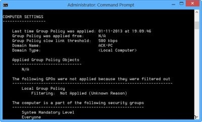 Xác minh cài đặt bằng Công cụ kết quả chính sách nhóm (GPResult.exe) trong Windows 11/10 