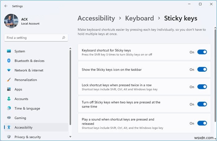 Cách BẬT hoặc Tắt Khóa ký tự Shift phụ trong Windows 11/10 