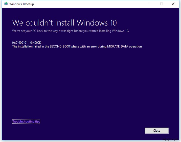 Sửa lỗi nâng cấp Windows 0xC1900101 - 0x4000D 
