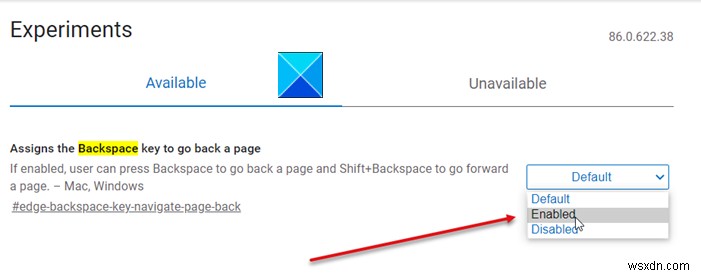 Bật Backspace Key để quay lại trang trước trong Microsoft Edge 