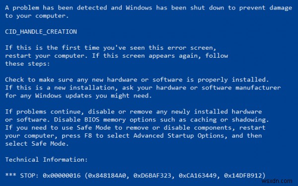 Sửa lỗi màn hình xanh 0x00000016 trên Windows 11/10 