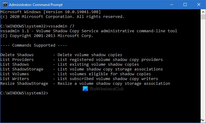 Cách sử dụng dòng lệnh Vssadmin để quản lý VSS trong Windows 11/10 