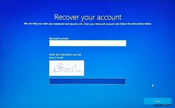 Đặt lại Quên mật khẩu Tài khoản Microsoft từ Màn hình Đăng nhập trong Windows 11/10 