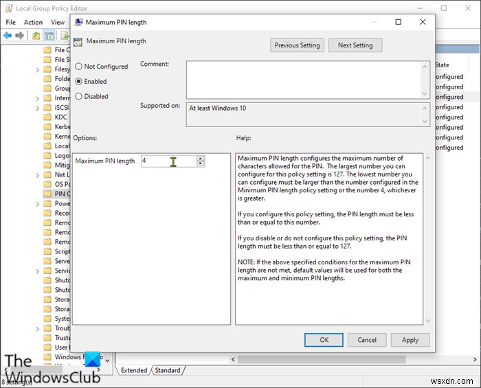 Cách chỉ định độ dài mã PIN tối thiểu và tối đa trong Windows 11/10 