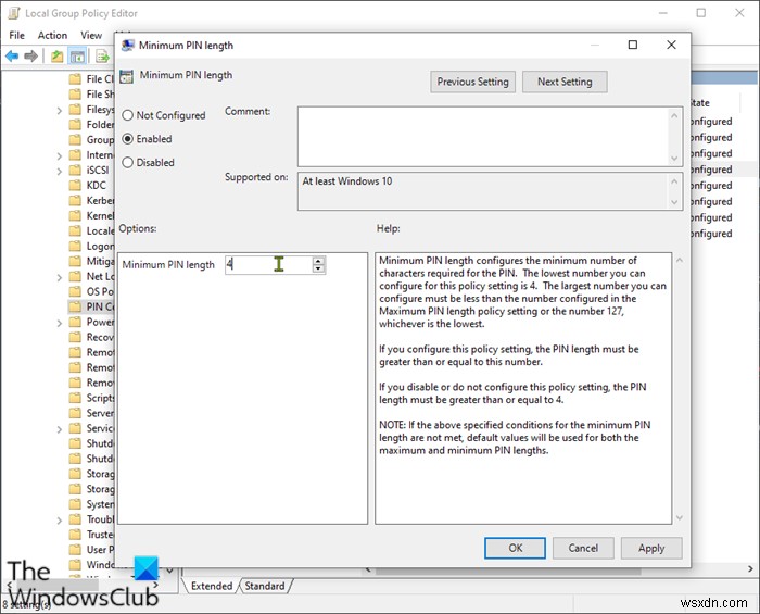 Cách chỉ định độ dài mã PIN tối thiểu và tối đa trong Windows 11/10 