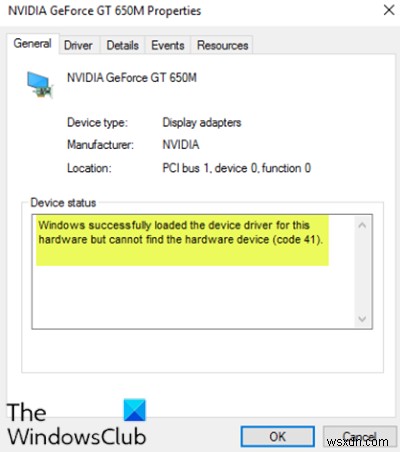 Windows đã tải thành công trình điều khiển thiết bị cho phần cứng này nhưng không thể tìm thấy thiết bị phần cứng (Mã 41) 