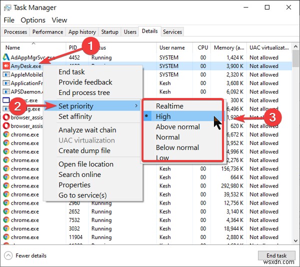 Không thể đặt Mức độ ưu tiên của quy trình trong Trình quản lý tác vụ của Windows 10 