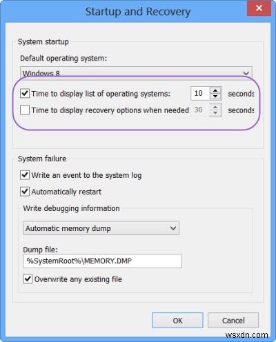 Thay đổi thời gian hiển thị danh sách hệ điều hành &Tùy chọn khôi phục trong Windows 10 