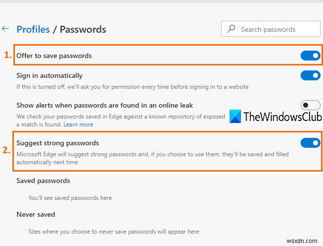 Cách tắt hoặc bật mật khẩu được đề xuất trong trình duyệt Edge trong Windows 10 