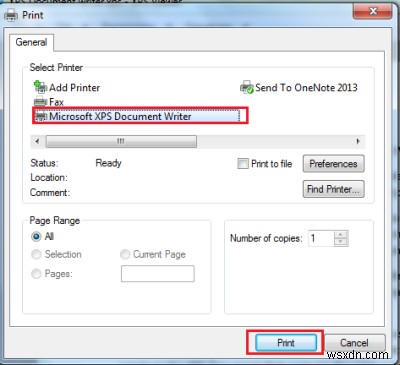 Cách in bằng Microsoft XPS Document Writer trong Windows PC 