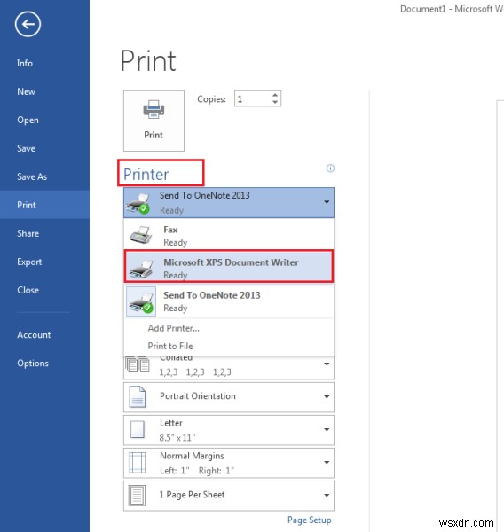 Cách in bằng Microsoft XPS Document Writer trong Windows PC 