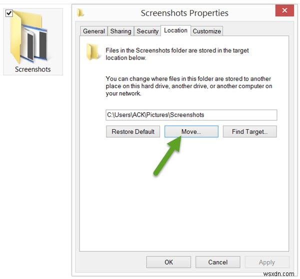 Cách thay đổi vị trí thư mục Ảnh chụp màn hình Print Screen trong Windows 11/10 