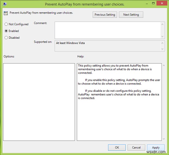 Cách ngăn AutoPlay ghi nhớ Lựa chọn của người dùng trong Windows 11/10 