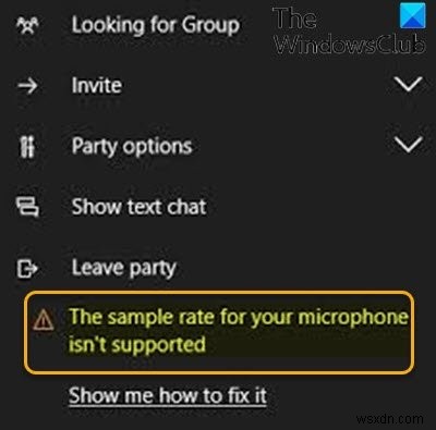 Tốc độ mẫu cho micrô của bạn không được hỗ trợ - Lỗi ứng dụng Xbox 