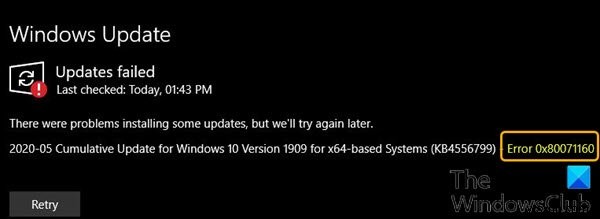 Sửa lỗi Windows Update 0x80071160 