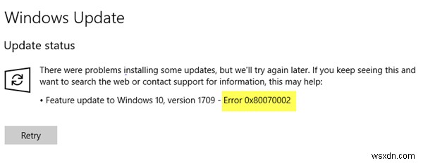 Sửa mã lỗi Cập nhật Windows 10 0x80d02002 
