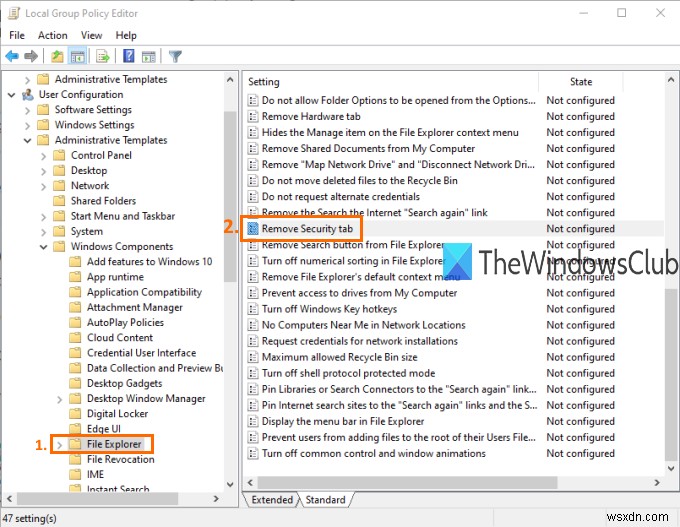 Làm cách nào để thêm hoặc xóa tab Bảo mật khỏi File Explorer trong Windows 10? 