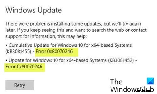 Sửa lỗi Windows Update 0x80070246 trên Windows 10 