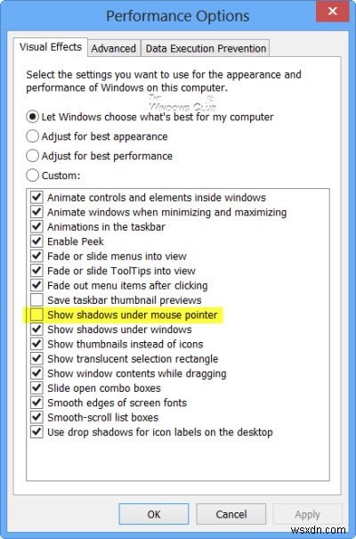 Cách tắt hoặc bật tính năng Bóng con trỏ chuột của Windows 