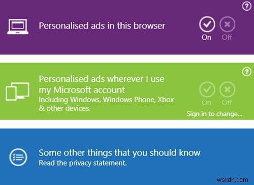 Quản lý và cá nhân hóa các tùy chọn quảng cáo trong các sản phẩm của Microsoft 