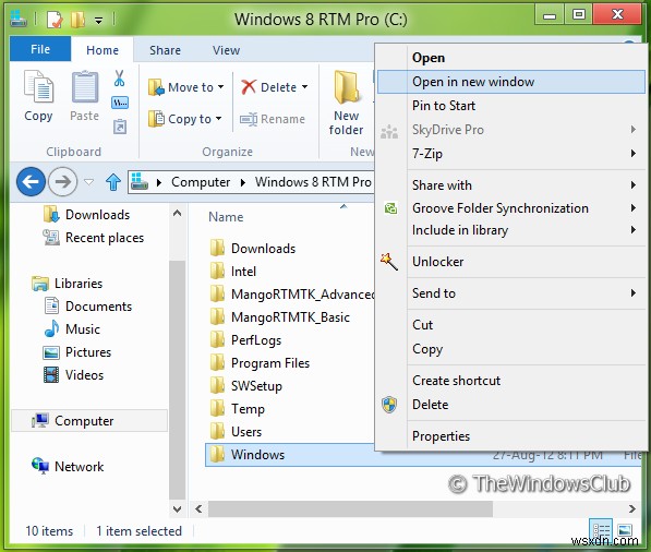 Loại bỏ Open Folder trong tùy chọn menu ngữ cảnh cửa sổ mới trong Windows File Explorer 
