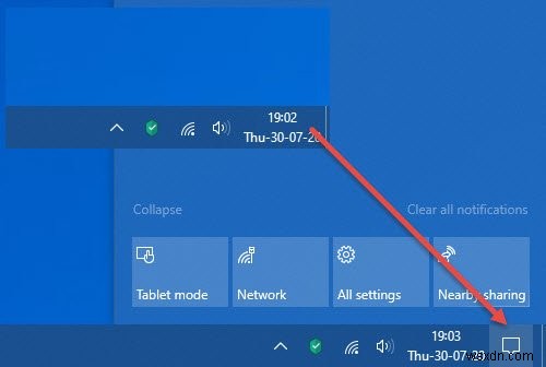 Trung tâm Hành động Windows 10 bị thiếu 