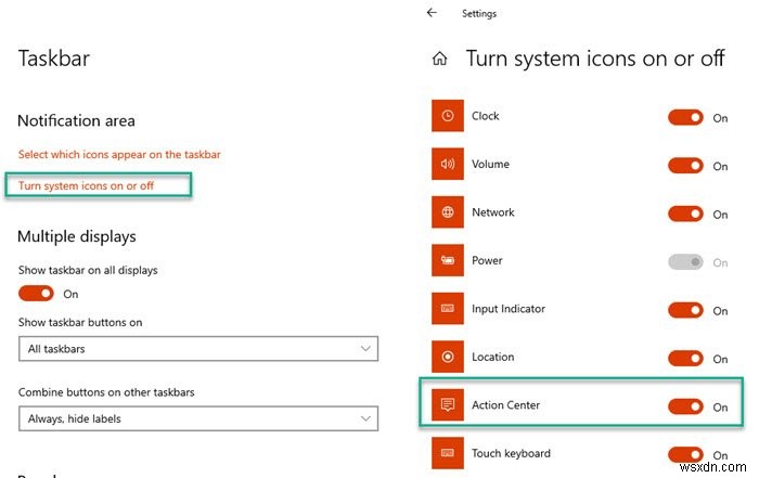 Trung tâm Hành động Windows 10 bị thiếu 