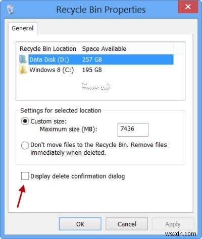 Bật hoặc tắt hộp xác nhận xóa cho thùng rác trong Windows 11/10 