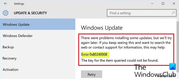 Sửa lỗi Windows Update 0x80240008 trên Windows 10 