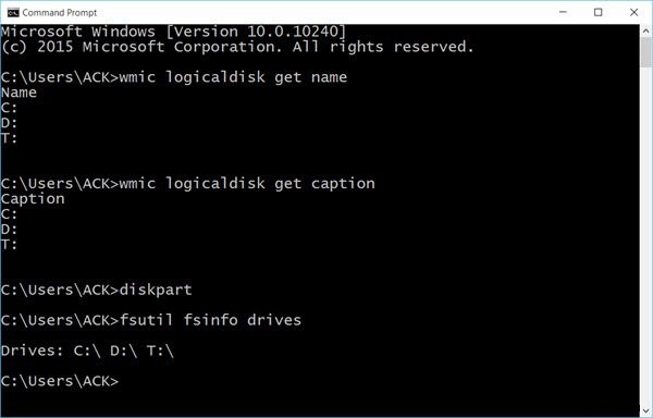 Liệt kê các ổ cứng bằng Command Prompt &PowerShell trong Windows 11/10 