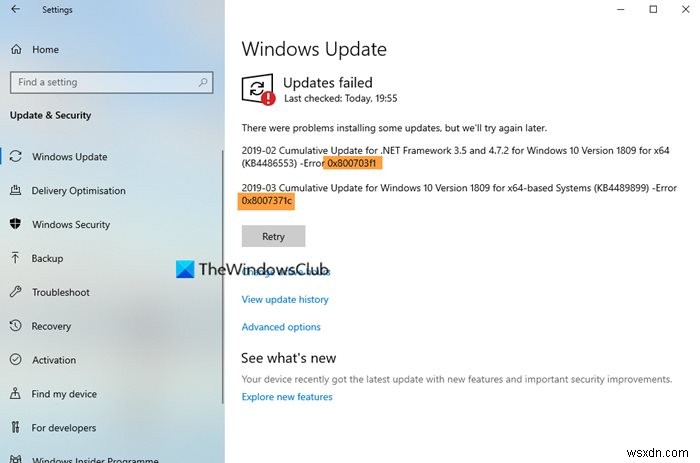 Sửa lỗi Windows Update 0x8007371c trong Windows 511/10 